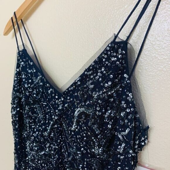 Aidan Mattox Deco Beaded Column Black-Tie Formal Gown Size 10 in Twilight Navy - Picture 3 of 13